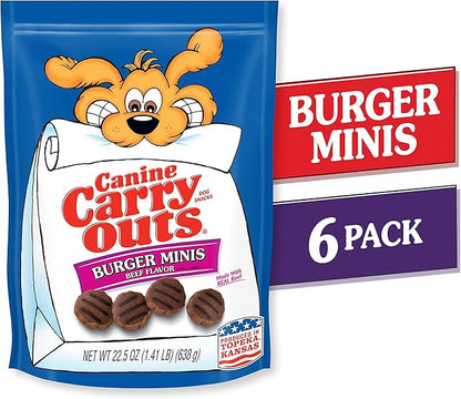 Canine Carry Outs Dog Treats, Burger Minis Beef Flavor, 22.5 Ounce (Pack of 6), Made with Real Beef - PAWPICO