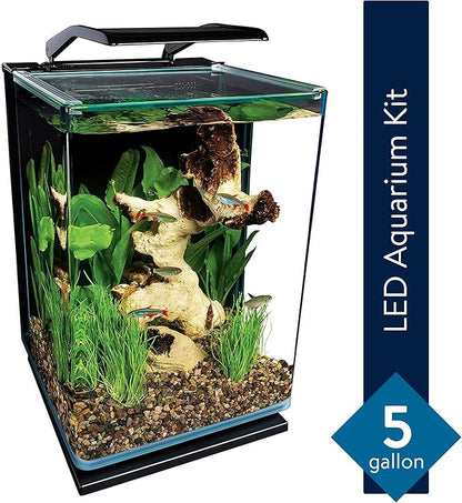 Marineland Portrait Glass LED Aquarium Kit, 5 Gallons, Hidden Filtration,Black Marineland