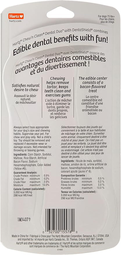 Chew 'n Clean Dental Duo Bacon Flavored Dental Dog Treat & Chew, Color Varies, Extra Large - PAWPICO