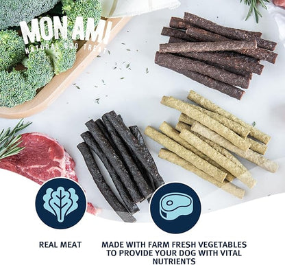 Mon Ami Variety Dog Treats Meat Sticks for Dogs with Farm Fresh Vegetables – Human Grade Dog Treats with Superfoods - Training Treats for Dogs - Healthy Dog Treats for Small, Medium and Large Dogs - PAWPICO