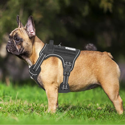 Heavy Duty Tactical Dog Harness for Small Dogs, No Pull Adjustable Pet Harness Reflective Service Training Easy Control Pet Vest Military K9 Working Dog Harnesses- Small, Black Beebielove