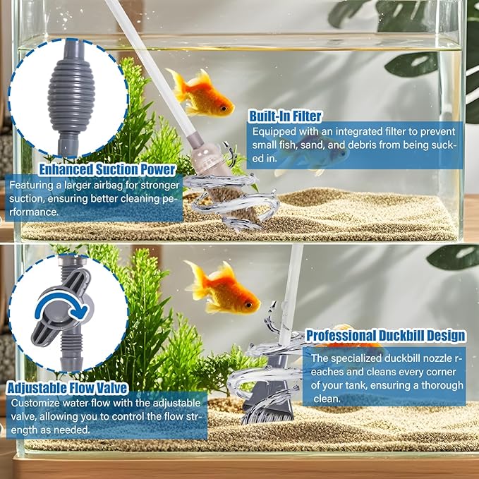 Aquarium Cleaning Kit - Fish Tank Gravel Vacuum Cleaner & Algae Scraper for Glass Tanks, Easy Water Change & Algae Removal for Freshwater & Saltwater Tanks, Maintain Clear & Healthy Water PAWPICO