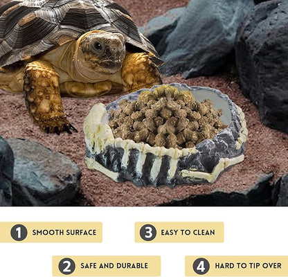 Reptile Food Water Bowl Resin Rock Reptile Feeding Dish Tortoise Feeder Food and Water Plate Amphibian Drinking Basin Reptile Habitat Tank Accessories for Turtle Lizard Leopard Gecko Chameleon MUYG