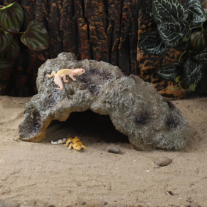 Resin Leopard Gecko Hide, True to Nature Reptile Rock for Bearded Dragon Hideout Snake Hides for Ball Pythons, Tortoise House Terrarium DÉCor - Large IBWell