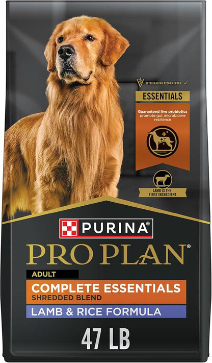 Purina Pro Plan Complete Essentials Shredded Blend Lamb and Rice High Protein Dog Food with Probiotics for Dogs - 47 lb. Bag - PAWPICO