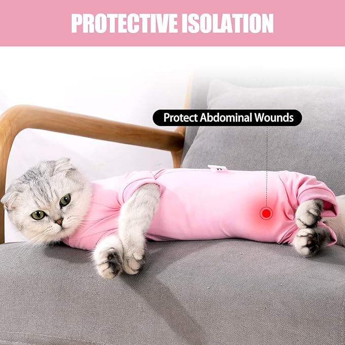 LIANZIMAU Cat Surgical Recovery Suit Professional for Male Female Dog Abdominal Wounds Cone E-Collar Alternative Anti-Licking Pet Surgical Recovery Pajama Suit Soft Fabric Onesie for Cats Lianzimau