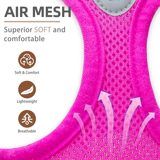 PUPTECK Adjustable Dog Harness Collar and Leash Set Step in No Pull Pet Harness for Small Medium Dogs Puppy and Cats Outdoor Walking Running, Soft Mesh Padded Reflective Vest Harnesses, Solid Pink XS PUPTECK