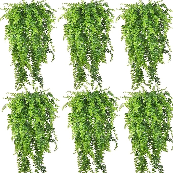 PINVNBY Reptile Plants Hanging Fake Vines Boston Climbing Terrarium Plant with Suction Cup for Bearded Dragons Lizards Geckos Snake Pets Hermit Crab and Tank Habitat Decorations (6 Pack) PINVNBY