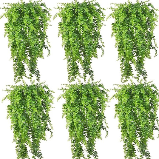 PINVNBY Reptile Plants Hanging Fake Vines Boston Climbing Terrarium Plant with Suction Cup for Bearded Dragons Lizards Geckos Snake Pets Hermit Crab and Tank Habitat Decorations (6 Pack) PINVNBY