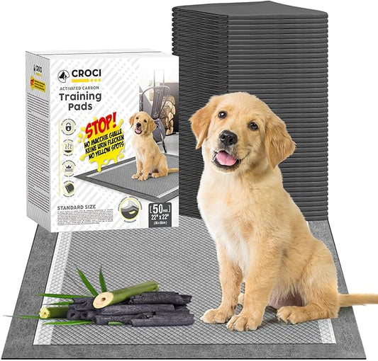 CROCI Puppy Pee Pads 22"x22" Charcoal Pee Pads, Odor-Control Charcoal Puppy Pads & Super Absorbent Dog Pads Holds Up to 4 Cups of Urine, Leak-Proof & Quick-Dry Dog Pee Pads, Disposable (50 Counts) - PAWPICO