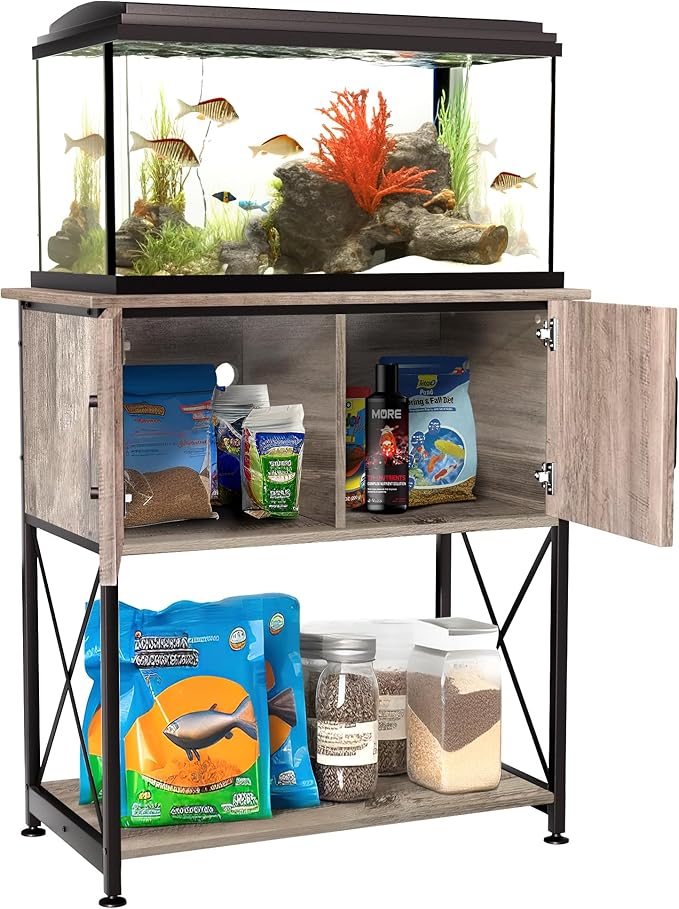 20-29 Gallon Aquarium Stand Metal Frame Fish Tank Stand with Cabinet Storage, for 20 Gallon Long Aquarium,30.7" L*16.5" W Tabletop,330LBS Capacity Grey PG01YGZ Herture