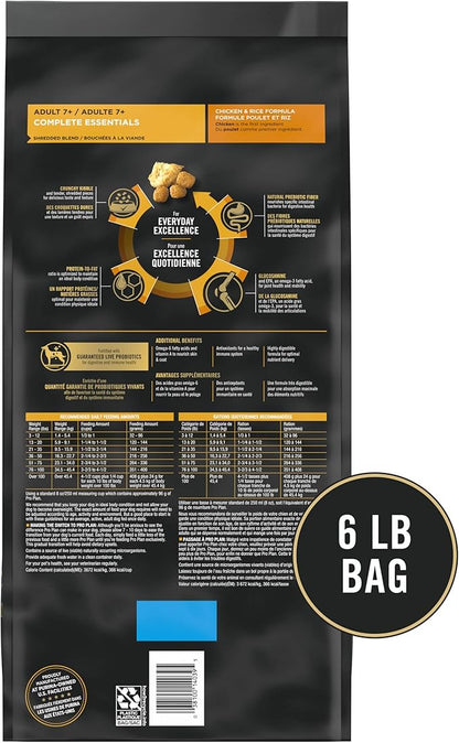 Purina Pro Plan Senior Dog Food With Probiotics for Dogs, Shredded Blend Chicken & Rice Formula - 6 lb. Bag - PAWPICO