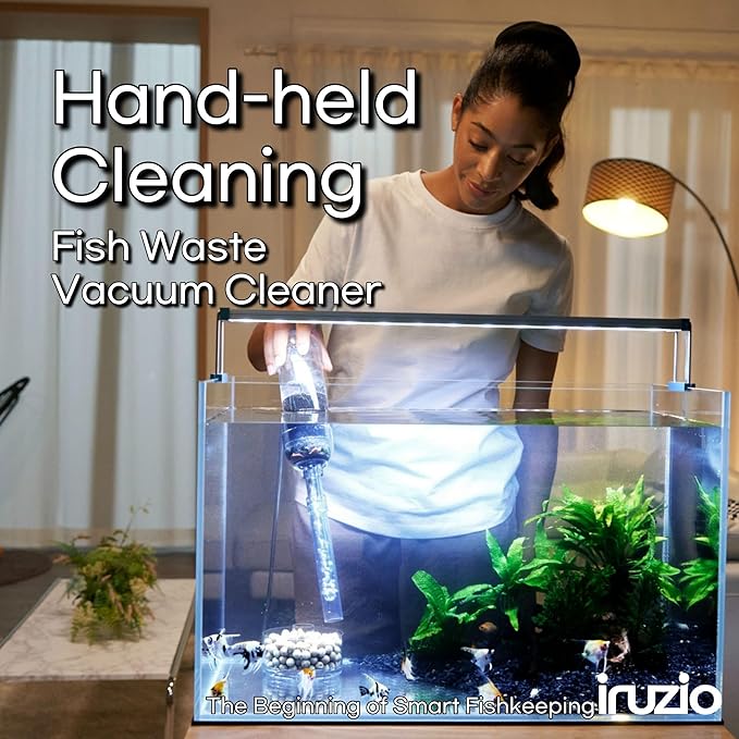 Aquarium Cleaner - No Grinding Fish Waste Remover with Automatic Suction Collector and Handheld Vacuum (Medium_Water Depth of 10.6-17.7in) IRUZIO