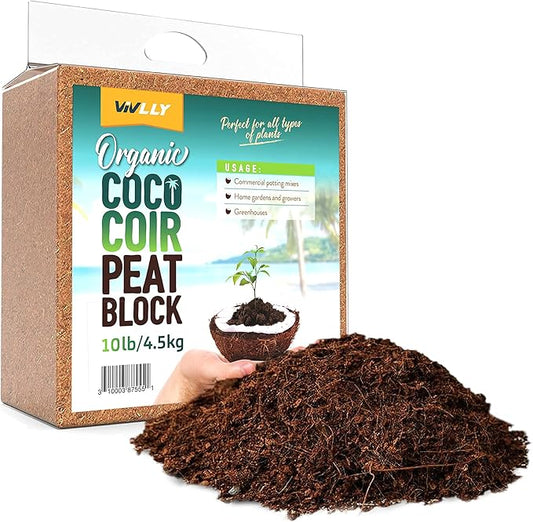Organic Coco Coir Brick, Natural Seed Starter with Low EC and pH Balance, Enhance Root Growth in Herbs, Flowers, and House Plants, Organic with High Expansion - by Vivlly (10, Pounds) Vivlly