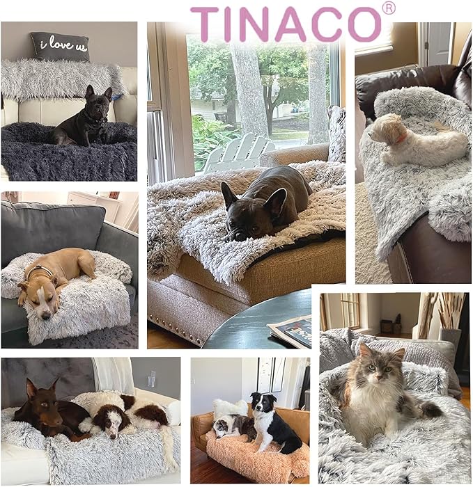 Tinaco Luxurious Calming Dogs/Cats Bed Mats, Washable Removable Couch Cover, Plush Long Fur Mat for Pets, Waterproof Lining, Perfect for Small, Medium and Large Dogs and Cats (Pink, M) - PAWPICO