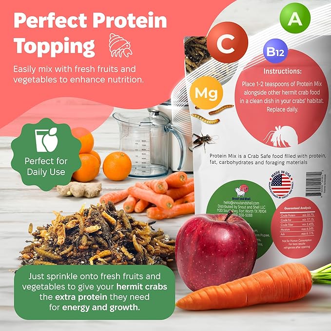 Snout and Shell - Protein Mix Hermit Crab Food - 1 oz - 30 Grams - Whole Food Diet for Hermit Crabs - Seeds, Sea Creatures, Bugs and More SNOUTANDSHELL