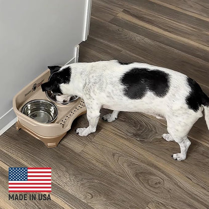 Neater Feeder - Express Model - Mess-Proof Dog Bowls (Small, Cappuccino) – Made in USA – Elevated, No Spill, Non-Tip, Non-Slip, Raised Stainless Steel Food & Water Pet Bowls - PAWPICO