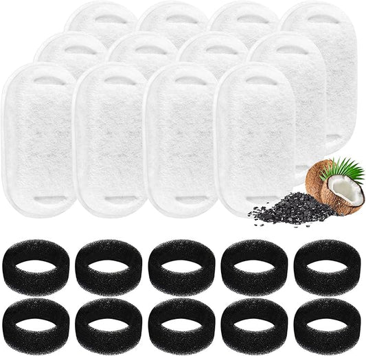 24 Pcs-12 Pack Cat Fountain Filters with 12 Sponges, Pet Replacement Filters for Stainless Steel 108oz/3L, 67oz/2L Pet Fountain - PAWPICO