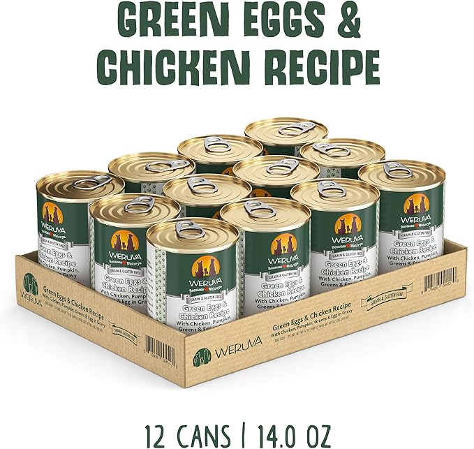 Weruva Classic Dog Food, Green Eggs & Chicken with Chicken Breast & Pumpkin in Gravy, 14oz Can (Pack of 12) - PAWPICO