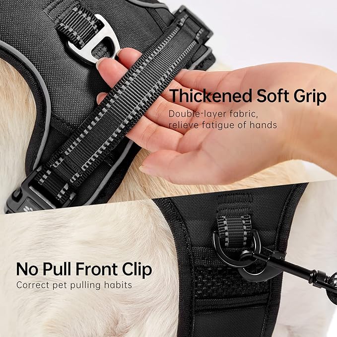 NESTROAD No Pull Dog Harness,Adjustable Oxford Dog Vest Harness with Leash,Reflective No-Choke Pet Harness with Easy Control Soft Handle for Large Dogs(X-Large,Black) NESTROAD