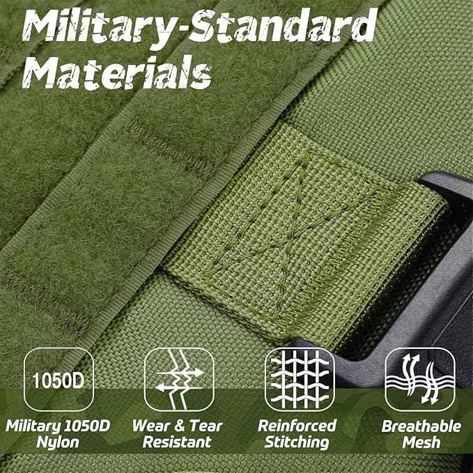 rabbitgoo Tactical Dog Harness for Large, Heavy Duty Pet Harness with Handle, No-Pull Service Vest Large Breed, Adjustable Military Dog Vest for Training Hunting Walking, Green, L rabbitgoo