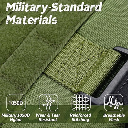 rabbitgoo Tactical Dog Harness for Large, Heavy Duty Pet Harness with Handle, No-Pull Service Vest Large Breed, Adjustable Military Dog Vest for Training Hunting Walking, Green, L rabbitgoo