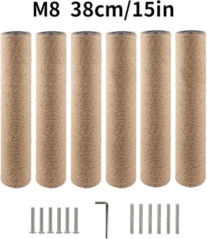 BNOSDM 15" x 2.75" M8 6 Pack Cat Tree Scratching Post Replacement Parts for Indoor Cats Tower Rope Scratch Poles Refill Sisal Pole Part for Refurbishment Accessories Spare Green - PAWPICO