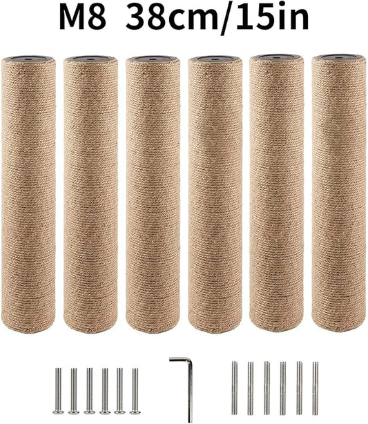 BNOSDM 15" x 2.75" M8 6 Pack Cat Tree Scratching Post Replacement Parts for Indoor Cats Tower Rope Scratch Poles Refill Sisal Pole Part for Refurbishment Accessories Spare Green - PAWPICO