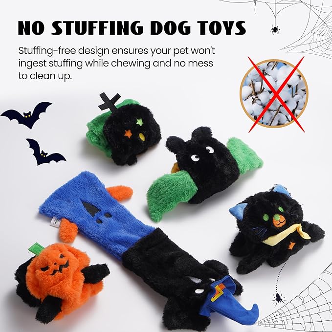 Nocciola 5 PCS Halloween Dog Squeaky Toys, No Stuffing Plush Dog Toys with Crinkle Paper, Perfect Present for Puppy, Small, Medium and Large Dogs - PAWPICO