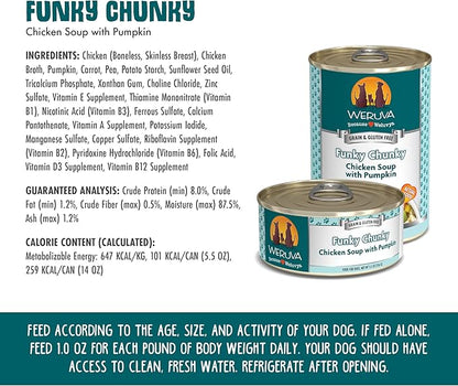 Weruva Classic Dog Food, Funky Chunky Chicken Soup with Chicken Breast & Pumpkin in Gravy, 14oz Can (Pack of 12) - PAWPICO