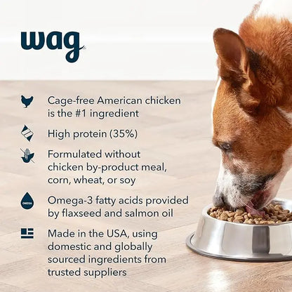 Amazon Brand - Wag Dry Dog Food Grain-Free Chicken & Lentil Recipe, High Protein (24 lb bag) - PAWPICO