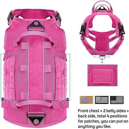 Forestpaw Pink Tactical Dog Harness for Large Dogs,Tactical Dog Collar with Bungee Leash Set,No Pull Military Dog Harness for Dog Walking Training,Adjustable for Medium Large Dogs,S Forestpaw