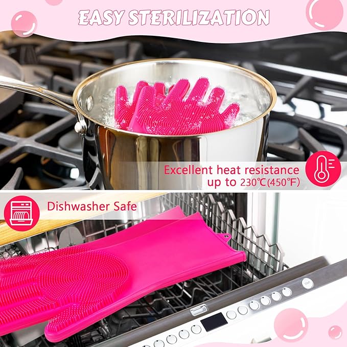 Pecute Pet Grooming Gloves - Heat Resistant Silicone Gloves with High-Density Teeth and Enhanced Five Finger Design for Bathing and Massaging Dogs and Cats (Pink) - PAWPICO