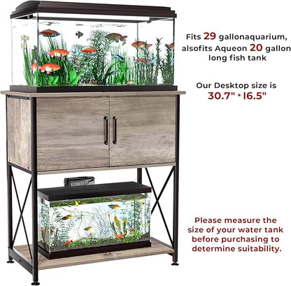 20-29 Gallon Aquarium Stand Metal Frame Fish Tank Stand with Cabinet Storage, for 20 Gallon Long Aquarium,30.7" L*16.5" W Tabletop,330LBS Capacity Grey PG01YGZ Herture