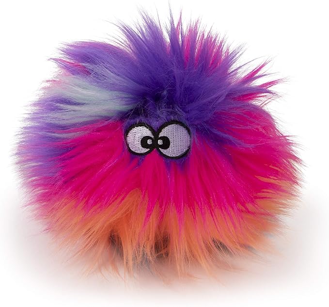 goDog Just for Me Furballz Squeaky Plush Ball Dog Toy, Chew Guard Technology - Cool Rainbow, Mini - PAWPICO