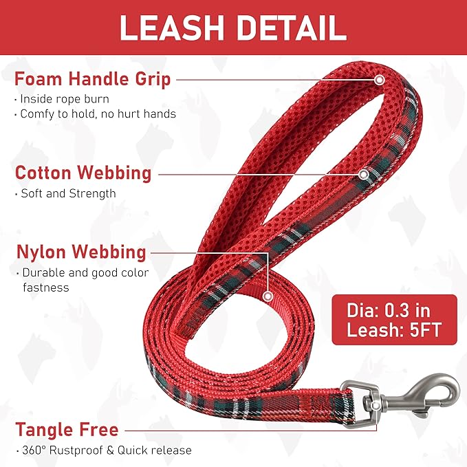 GAMUDA Dog Harness Collar and Leash Set, Dog Harness, No Chock No Pull Adjustable Vest Harnesses Plaid Reflective for Medium Dog, Cat, Small Horse, Small Bull and Pig (Red, XS) GAMUDACollarsCollection