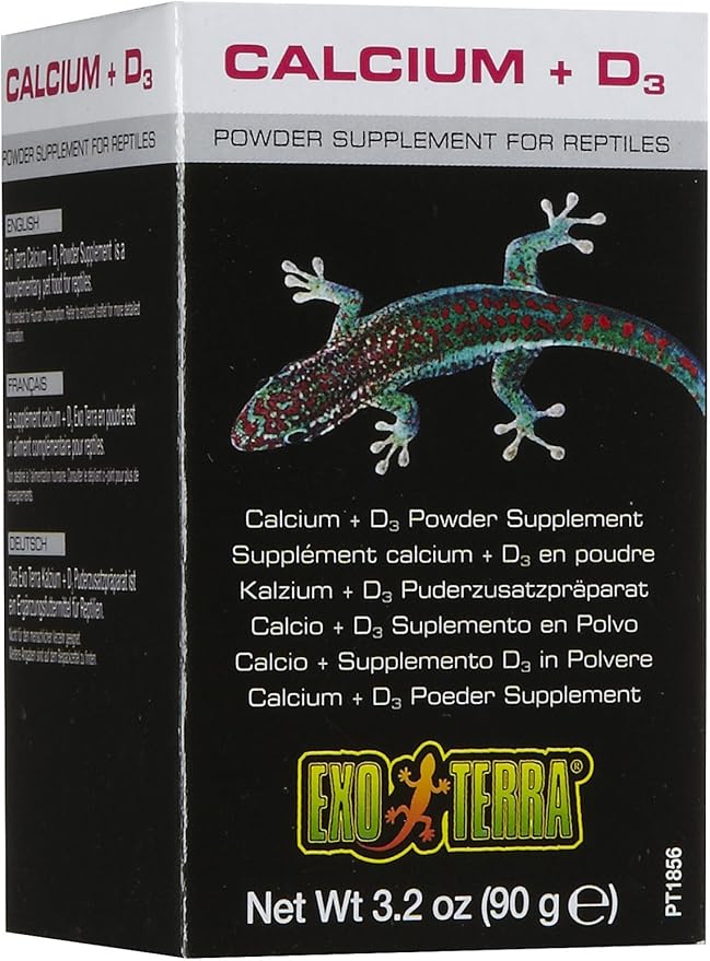 Exo Terra Calcium + D3 Powder: Ultra-fine, Phosphorus Free Formula Boosts Bone Health & Calcium Absorption Ideal for Insects, Fruits & Veggies 3.2 oz. ExoTerra