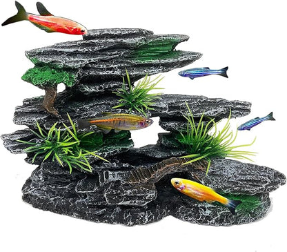 Aquarium Mountain View Stone Ornament Tree Rock Cave Aquarium Decorations for Fish Tank Decorations for Small Fish Tank - 7.5 Inches Long GOLOMOZ