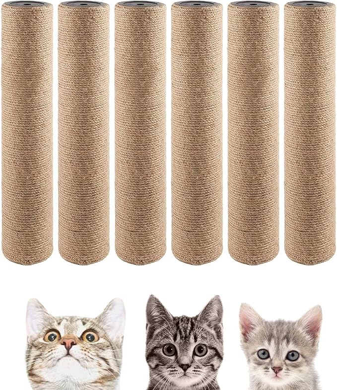 BNOSDM 15" x 2.75" M8 6 Pack Cat Tree Scratching Post Replacement Parts for Indoor Cats Tower Rope Scratch Poles Refill Sisal Pole Part for Refurbishment Accessories Spare Green - PAWPICO