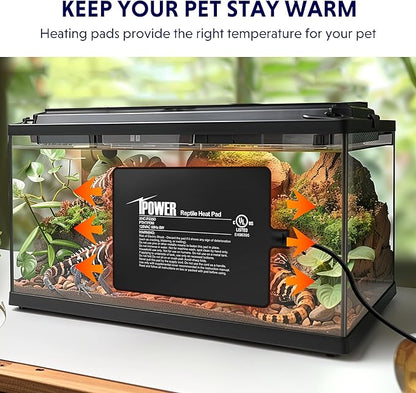 iPower Reptile Heat Pad 6X8 Inch 8W Under Tank Terrarium Warmer Heating Mat for Turtle, Lizard, Frog, Snake, Reptile, and Other Small Animals iPower