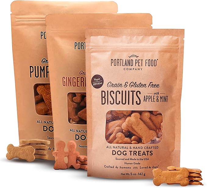 Portland Pet Food Company Healthy Dog Treats Vegan Variety Pack - Grain-Free, Human-Grade, Apple, Gingerbread, Pumpkin Dog Treats - Natural Dog Training Treats & Biscuits Made in the USA Only - 3-Pack - PAWPICO
