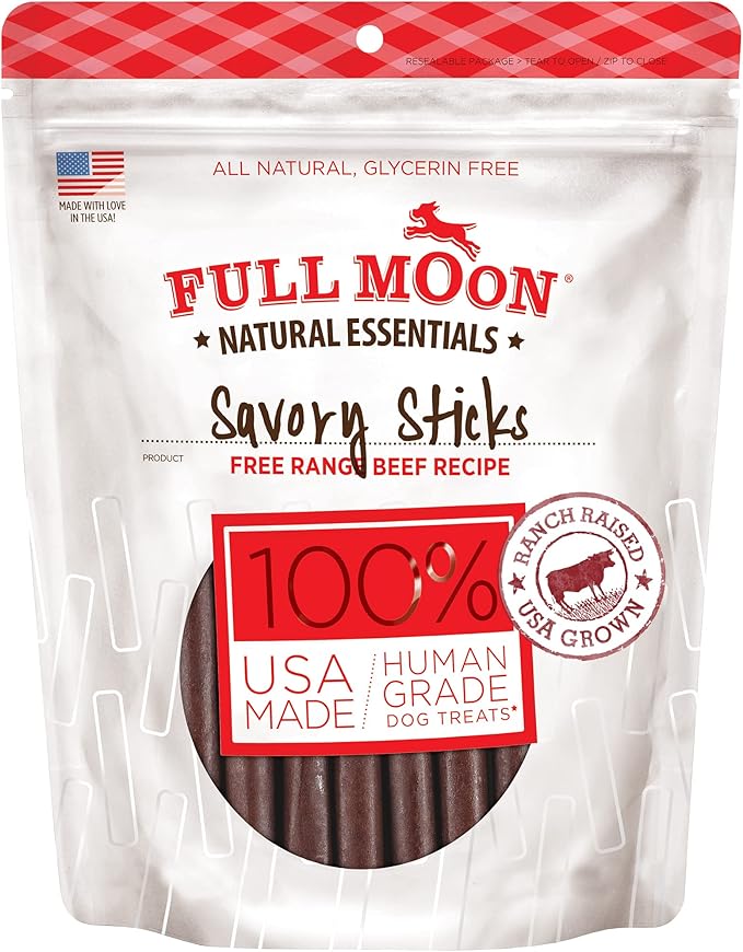 Full Moon All Natural Human Grade Dog Treats, Essential Beef Savory Sticks, 14 Ounce - PAWPICO