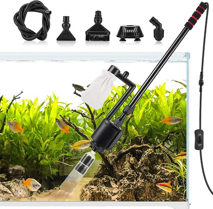 AQQA Aquarium Gravel Cleaner, 6-in-1 Electric Fish Tanks Gravel Vacuum Cleaner Set for Remove Dirt, Change Water, Wash Sand, Water Shower, Water Circulation (20W, 320GPH) AQQA