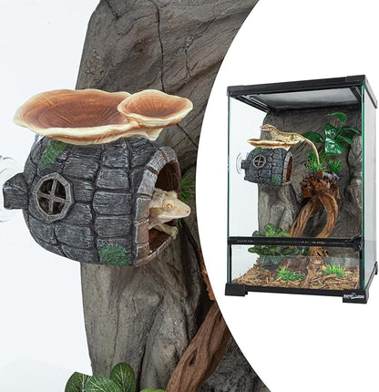 REPTI ZOO Reptile Hide, Multifunctional Reptile Hides with Suction Cup, Resin Reptile Hides, and Caves for Reptiles, Gecko, Lizard (Ganoderma Lucidum Shape) REPTIZOO
