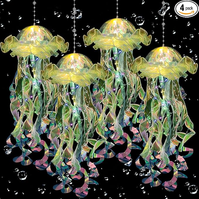 Jellyfish Decorations, 4 Pcs (Yellow) Jellyfish Lanterns - Hanging Jelly Fish Lanterns, for Little Mermaid Ocean Theme Under The Sea Party Decorations & Birthday Decoration, Gifts for Women Girls Baby MEIWUTIE