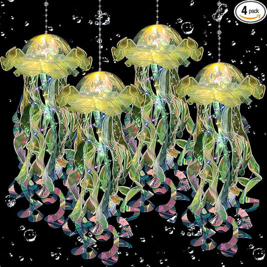 Jellyfish Decorations, 4 Pcs (Yellow) Jellyfish Lanterns - Hanging Jelly Fish Lanterns, for Little Mermaid Ocean Theme Under The Sea Party Decorations & Birthday Decoration, Gifts for Women Girls Baby MEIWUTIE