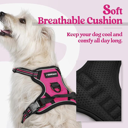 rabbitgoo Dog Harness No Pull with 2 Leash Clips, Adjustable Soft Padded, Reflective Oxford No Choke Pet Vest with Easy Control Handle for Puppy, Hot Pink, XS rabbitgoo