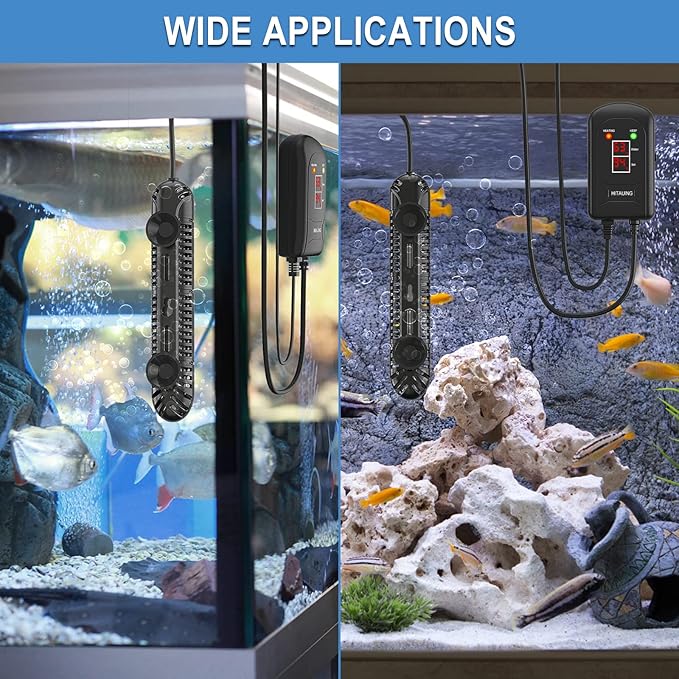 HiTauing Aquarium Heater, 500W Fish Tank Heater with LED Digital Display & 5 Safety Protection, Submersible Aquarium Heater with 2 Suction Cup and 8.2Ft Cord for 75-120 Gallon Fish Tank. HiTauing