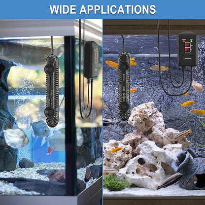 HiTauing Aquarium Heater, 200W Fish Tank Heater with LED Digital Display & 5 Safety Protection, Submersible Aquarium Heater with 2 Suction Cup and 5.9Ft Cord for 20-40 Gallon Fish Tank. HiTauing