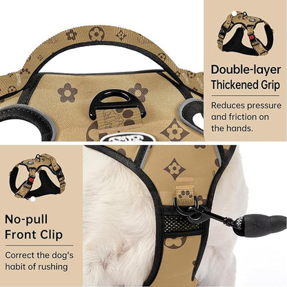 IVY&LANE No Pull Dog Harness with Leash Set, Reflective No Choke Pet Vest,Adjustable Oxford Dog Vest Harness with Easy Control Handle for Large Dogs (Light Brown,XL) IVYLANE